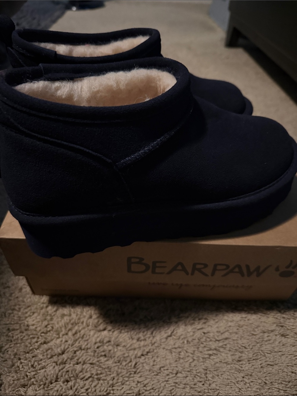 BearPaw Kids Navy Slip-On Faux Shearling Lined Slippers